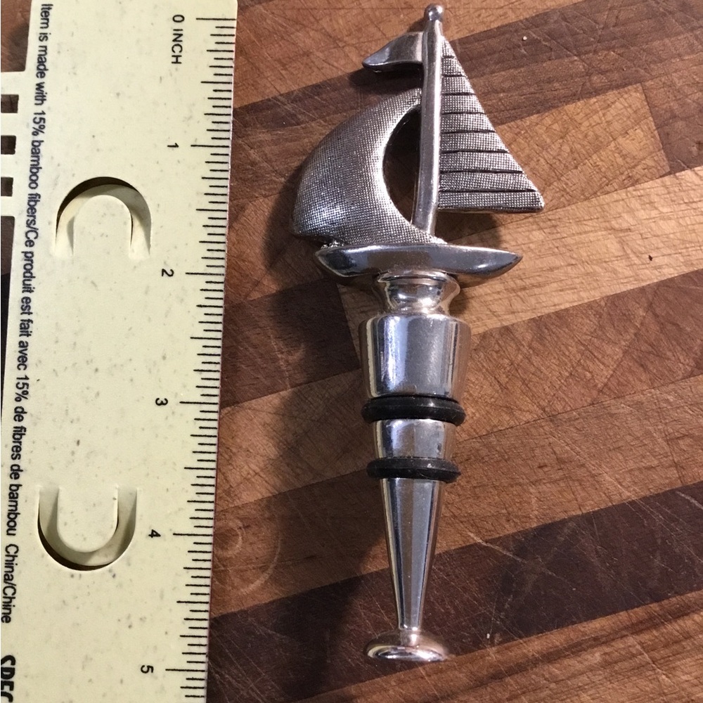 Cast Solid Metal Sailboat Wine Bottle Stopper